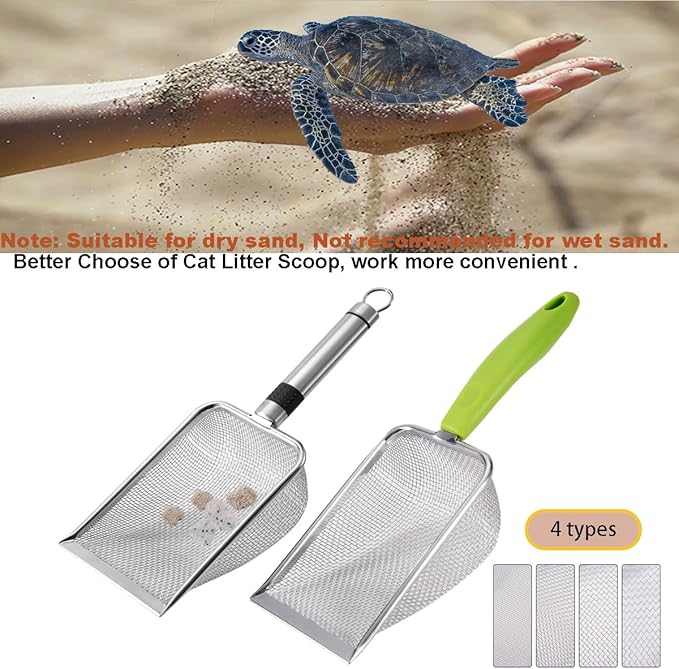 4PCS Reptile Scooper,Litter Cleaner Corner Scoop, Reptile Sand Fine Mesh,Cat Little Scoop, Bearded Dragon Sand Shovel,Pet Poo Shovel Scooper (4PCS Shovels)