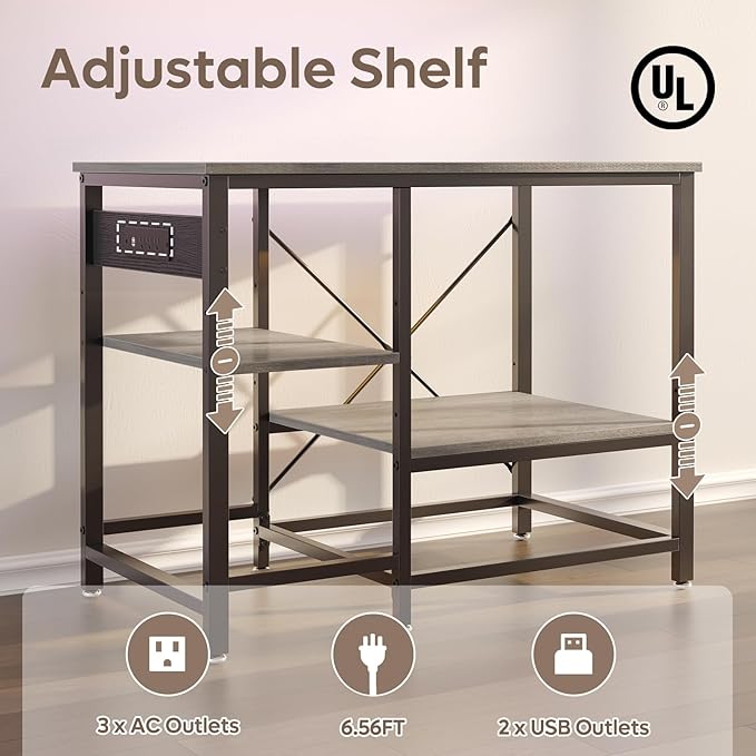 40-50 Gallon Fish Tank Stand with Charging Station, 36x19 Metal Aquarium Stand with 3-Tiers Adjustable Storage Shelves, 6-Legs Reptile Terrarium Stand, 660 LBs