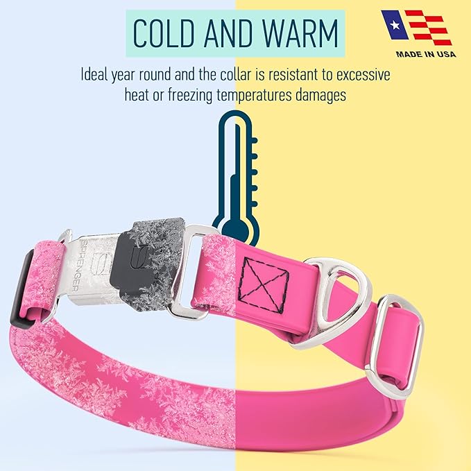Dogline Biothane Waterproof Dog Collar with Herm Sprenger Black Stainless Steel Quick Release Buckle – Heavy Duty Tactical Durable Collar for Dogs – Comfortable and Safe Pet Collar W 1" L 15-25" Pink