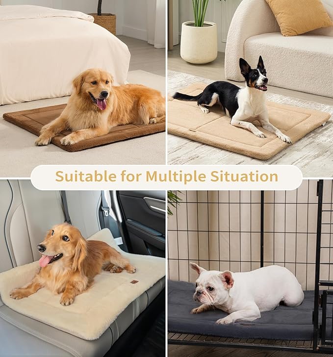 MADE 4 PETS Dog Crate Pad Bed for Medium Dogs, Washable & Reversible, Anti-Slip Kennel Mat for Cozy Sleeping, Soft Fluffy Dog Bed for Indoor & Outdoor Use, 29"x21", Beige