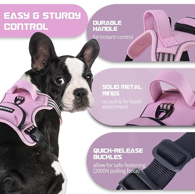 BUMBIN Dog Harness for Large Dogs, No Pull Adjustable No Choke Pet Vest with Dog Leash Fit Smart Reflective Pet Walking Harness for Training Easy Control Soft Handle Pink XL
