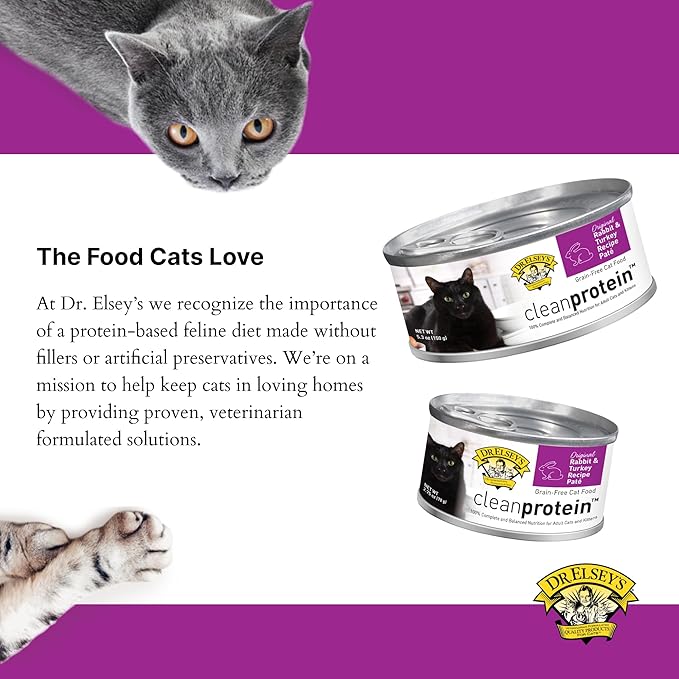 Dr. Elsey's cleanprotein Original Rabbit & Turkey Recipe Wet Cat Food, (Pack of 24), 2.75oz Cans
