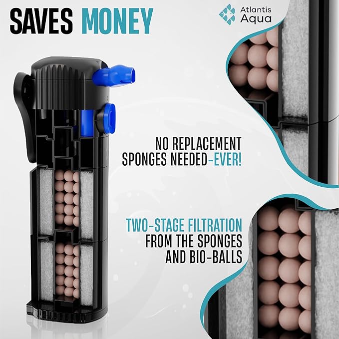 20 Gallon Fish Tank Filter up to 55 Gallons | Quiet Fish Tank Filter | Crystal Clear Water | Turtle Tank Filter | Submersible Aquarium Filter, Filter for Fish Tank, 50 Gallon Fish Tank Filter