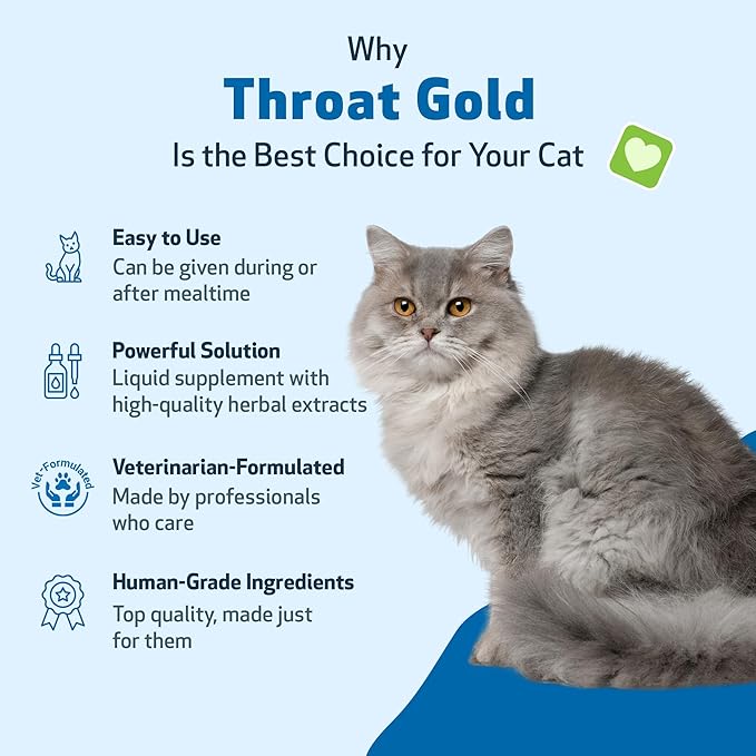 Pet Wellbeing Throat Gold for Cats - Supports Throat Comfort, Upper Respiratory Health, Occasional Throat Hoarseness, Slippery Elm, Mullein - Veterinarian-Formulated Herbal Supplement 2 oz (59 ml)