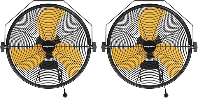 2PCS 4580 CFM 18 inch High Velocity Wall Mounted Fan, 3-Speed Metal Fan with Sealed Motor, 360 Degree Tliting Heavy Duty Wall Fan for Patio, Barn, Garage, and Gazebo - UL listed