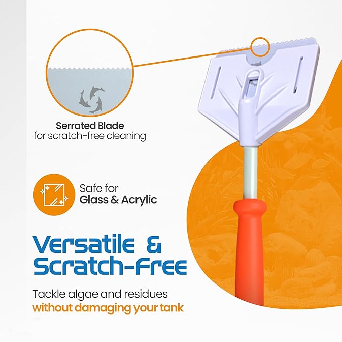 FL!PPER Flipper Platinum Aquarium Algae Scraper | Glass & Acrylic Tank Cleaner with Serrated Blade for Efficient Aquarium Maintenance (10” Rigid Shaft)