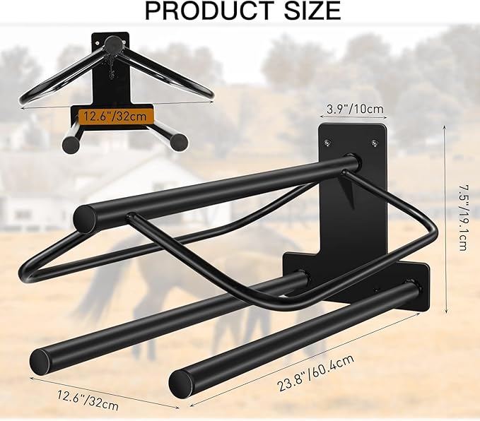 2Pcs Saddle Rack with Double Pad Bar,Heavy Duty Wall Mounted Saddle Rack Stand Saddle Pad Rack for English and Western Saddles,23.8x12.6x7.5 Inches