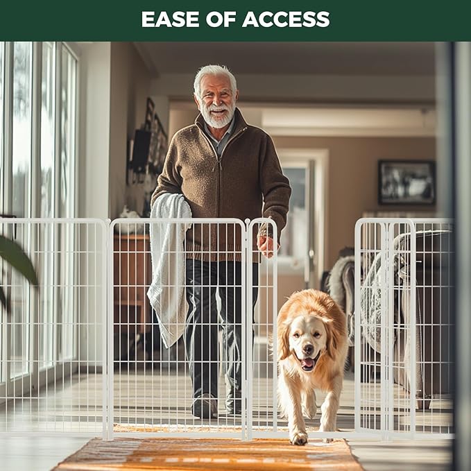 FXW Homeplus Unleashed Indoor Dog Playpen - Stress-Free and Safe Play, Heavy Duty 45 Inch 16 Wire Panels Dog Pen for Large Dogs, White│Patented