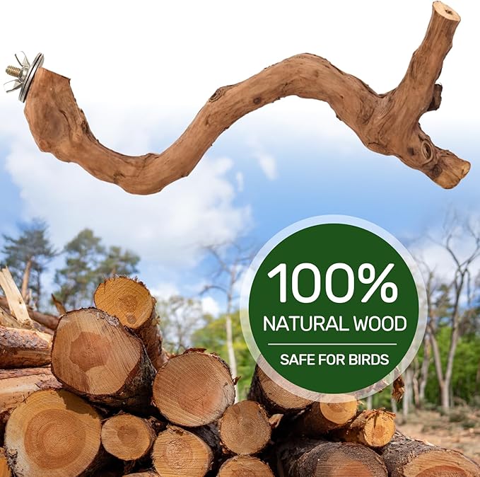 4-Piece Bird Perch Set with Rotating Ball Stand - Natural Wood Bird Gym & Playground for Parrots, Cockatiels, Budgies