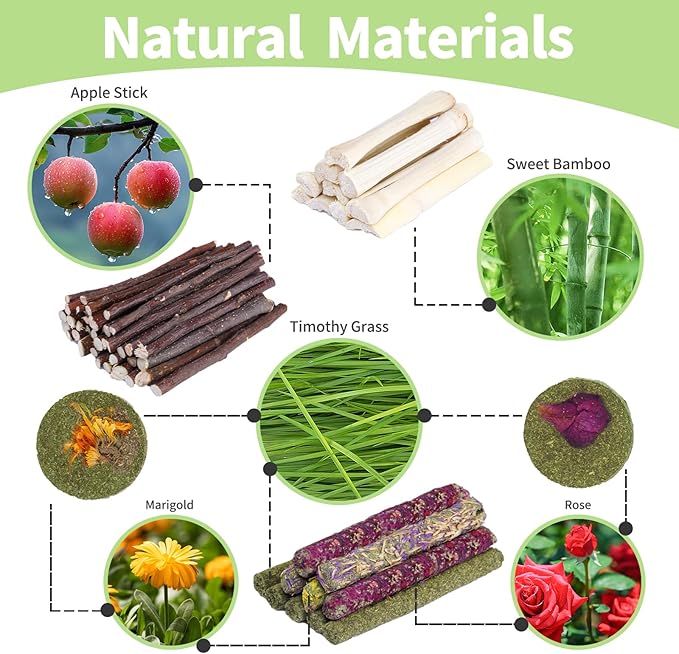 50-60 Pcs Rabbit Chew Toys, Guinea Pig, Hamster, Bunny Chew Toys, Sweet Bamboo, Apple Stick, Timothy Stick, Prevent Teeth Overgrowth, Clean Teeth
