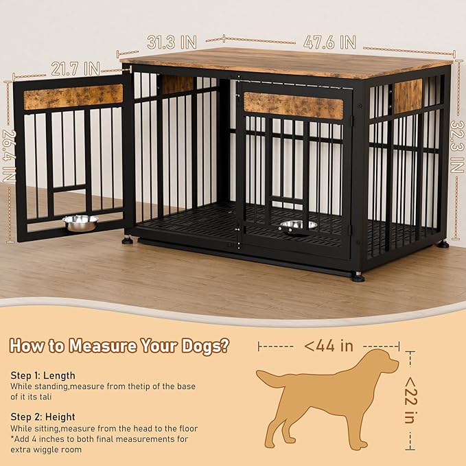48 Inch Heavy Duty Dog Crate Furniture for Large Dogs, Decorative Pet House End Table, Extra Large Wooden Cage Kennel Furniture Indoor