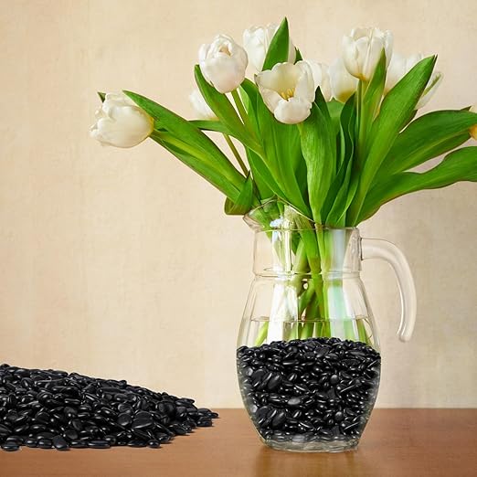10 lbs Black Pebbles for Indoor Plants, 3/8" Small Rocks for Plants Indoor, Succulent, Bamboo, Vase, Decorative Black River Rocks Pea Gravel, Highly Polished