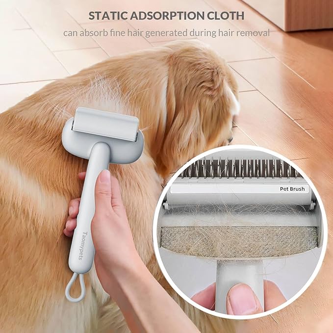Self Cleaning Grooming Brush for Shedding Pets Rake Gently Removes Loose Undercoat Mats Tangled (Pink)