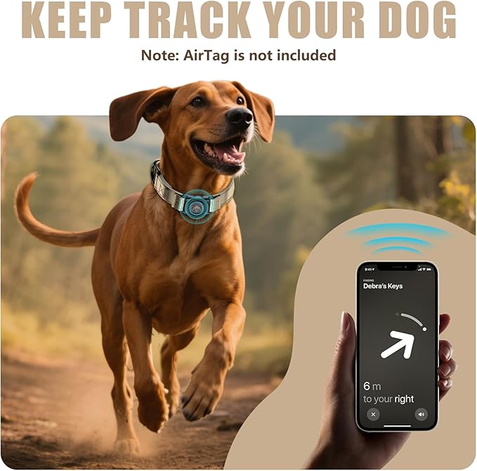 Airtag Dog Collar - Leather Dog Collar with Airtag Holder| IP68 Waterproof AirTag Holder with Metal Buckle, Comfortable GPS Dog Collars Tracker for Medium Large Dogs (Champagne Gold, M)