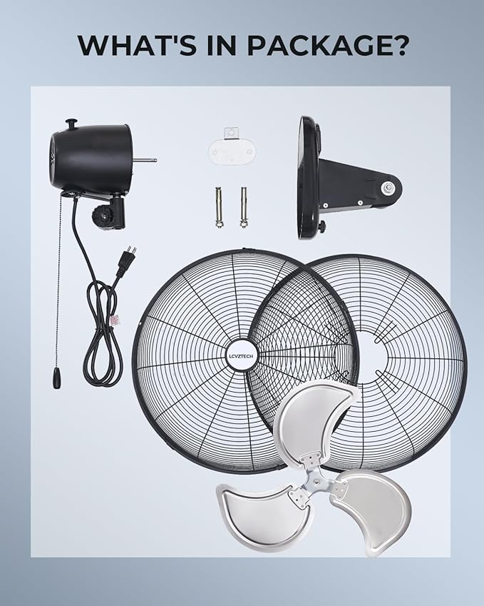 20 inch Wall Mount Fan Oscillating, 3-Speed 5500 CFM High Velocity Industrial Wall Mounted Fan, Heavy Duty Air Circulator for Garage, Shop, Gym, Workshop, Covered Patio - UL Listed