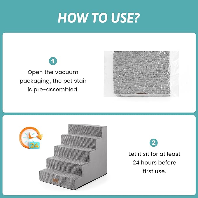 Dog Stairs for Small Dogs, 5 Tier Wider Pet Stairs for High Beds, 23.6" H Non-Slip Dog Steps for Old Cats, Puppies, Small Medium Dogs, 29.5x19.7x23.6 inch, Grey
