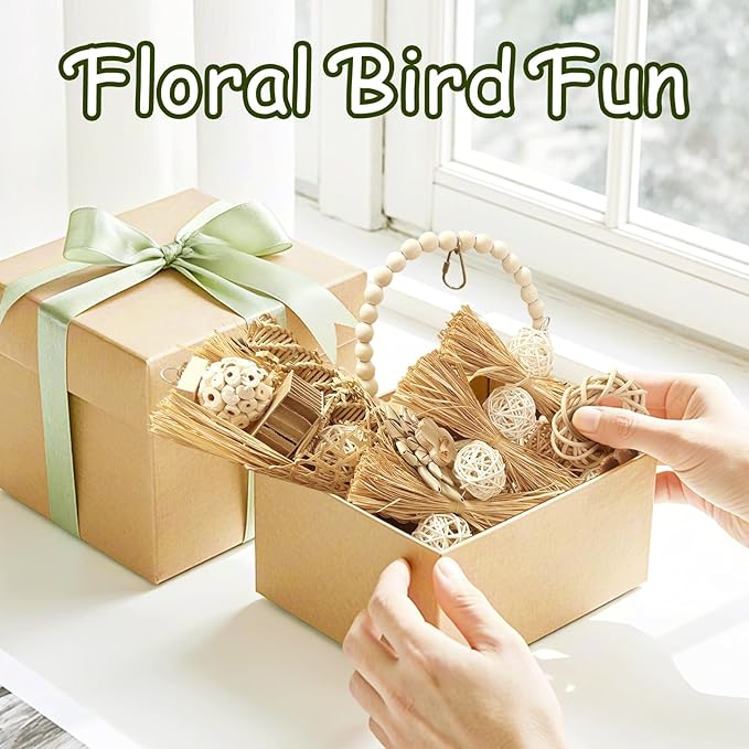 5-Pack Natural Flower Bird Toys – Foraging & Chewing Toys for Parakeets, Cockatiels, Conures & Small Birds – No Plastic, All-Natural Materials
