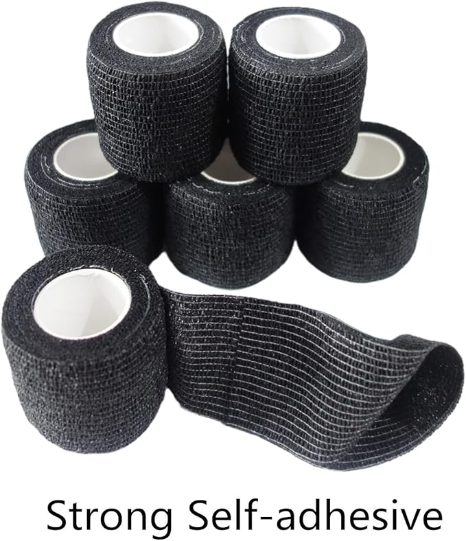 6 Pack 2" x 5 Yards Self Adhesive Bandage Wrap Breathable Cohesive Vet Wrap for Pets, Elastic Self-Adherent Tape for Sports, Wrist, Ankle (Black)