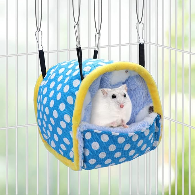 Wontee Hamster Bed Hideout Sugar Glider Hammock Small Animal Warm Bed House for Hamsters Hedgehogs Sugar Glider Gerbils Mice (Medium, Blue)
