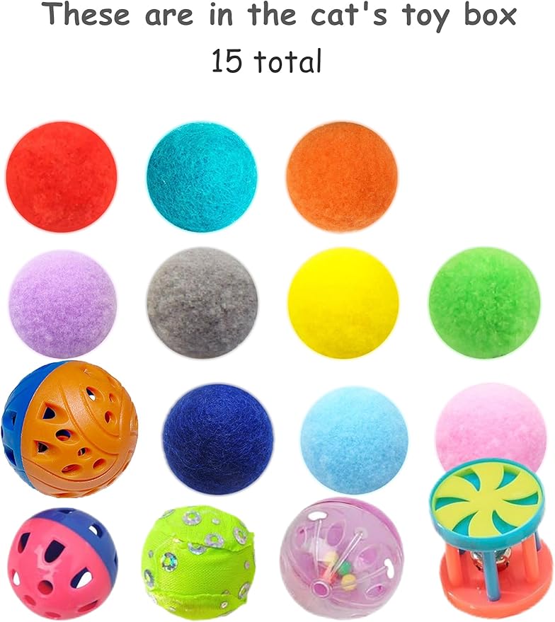 15-Pack Cat Toy Balls for Indoor Cats and Kittens (1.5'' - 2.2'', Cat Toys Mega Set)