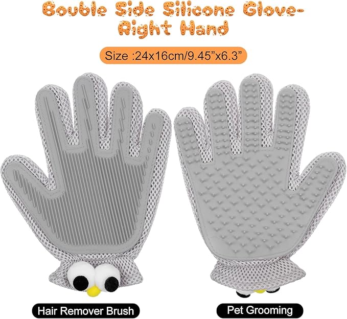 2 in 1 Pet Grooming Glove for Cats & Dogs, Efficient Deshedding Brush Pet Long Short Fur Removal Glove, Gentle Massaging Puppy Kitten Bathing Grooming Brush Tool, Easy Clean Floating Hair Mitt