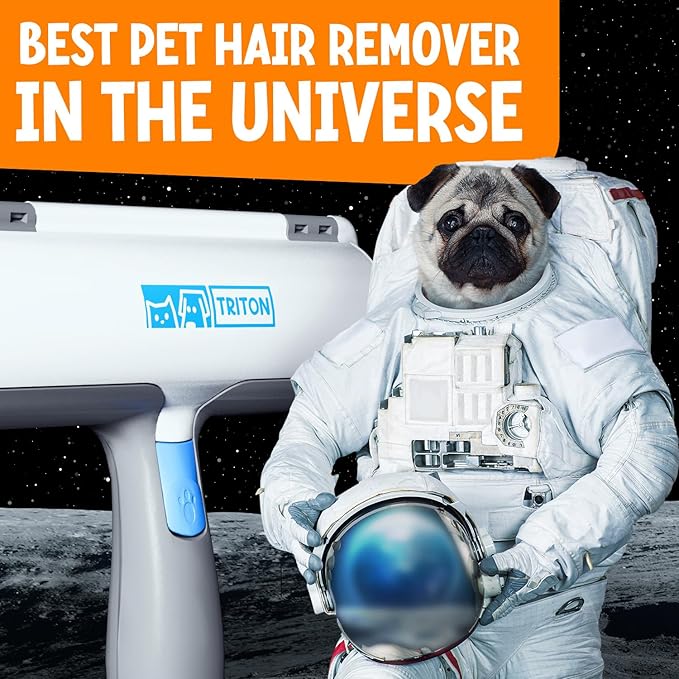 Triton Pet Hair Remover w/Fur Trapping Compartment - Easy to Use Pet Hair Removal Tool - Cat & Dog Hair Remover for Couch, Furniture, Clothes, Bedding, Car - Reusable Lint Roller