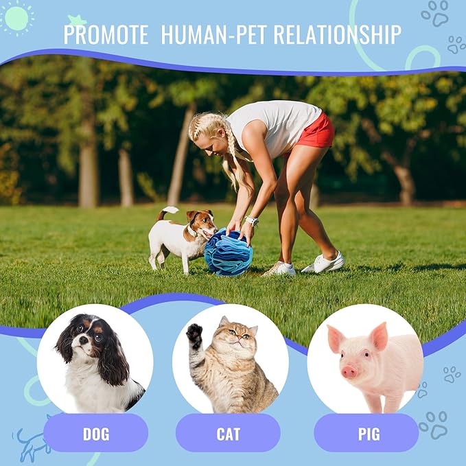 Pet Snuffle Ball, Puzzle Sniffing Interactive Dog Ball for Blind Dogs Training Stress Relief Dog Enrichment Toys Treat Machine Washable (15cm, Ocean Blue)