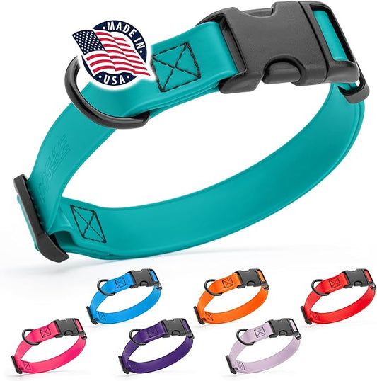 Dogline Biothane Waterproof Dog Collar with Quick Release Buckle Strong Coated Nylon Webbing with Odor- Proof for Easy Care Easy to Clean Fits Small Medium or Large Dogs, Teal 3/4" W 12-19" L