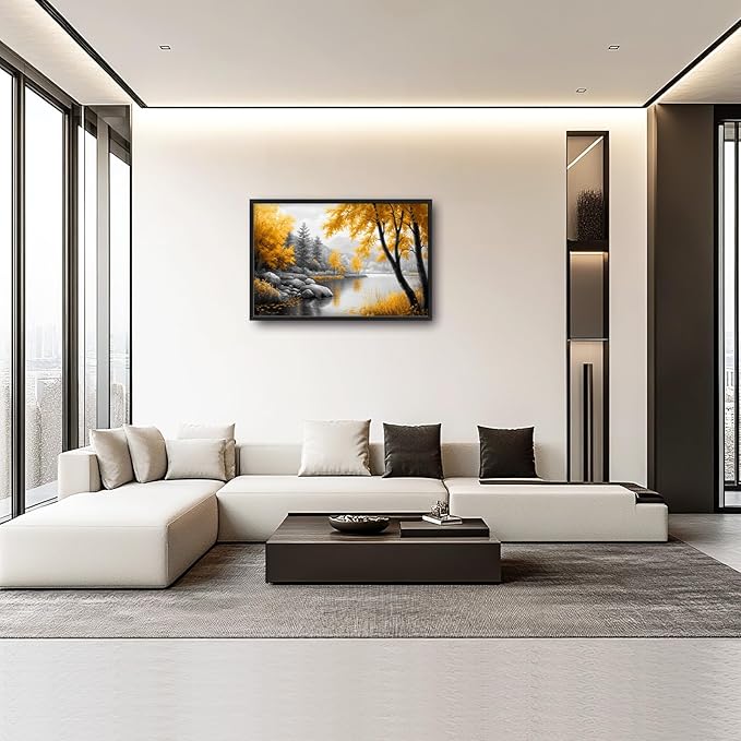 Framed Large Tree Wall Art for Living Room, Oversized Zen Trees Wall Decor, Black and Golden Forest Canvas Pictures Home Decoration for Living Room Bedroom Office 36"x24"