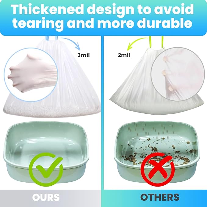 120 Pack Jumbo Cat Litter Bags-3MIL Extra Thick Leakproof Litter Box Liners, 37"x18" Heavy Duty Drawstring Cat Litter Liners for Automatic Litter Box, Odor Control Disposable Kitty Litter Bags 12 Roll