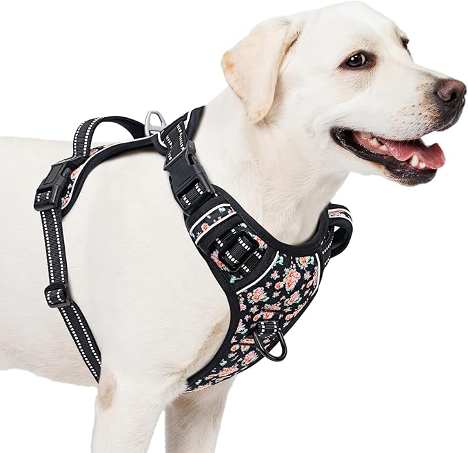 Timos No Pull Dog Harness,NO Need Go Over Dogs Head 3 Snap Buckles Reflective Oxford No Choke Harness with Front&Back 2 Metal Leash Clips Soft Padded for Small Medium Large Dogs,X-Large (Pack of 1)