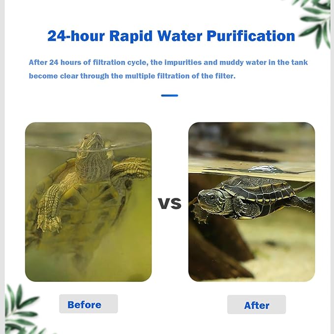 Upgraded Turtle Tank Filter, Aquarium Internal Filter Fish Tank Filter for 5 to 40 Gallon Ultra Silent Fast and Effective Filtration Waterfall Filter (Filter)