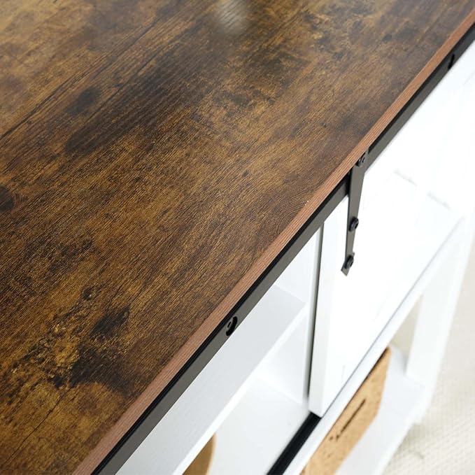 Entryway Table with Storage, Farmhouse Buffet Cabinet Coffee Bar Kitchen Island with Sliding Barn Doors & Shelves, Console Table for Kitchen, Dining Room, Living Room, White