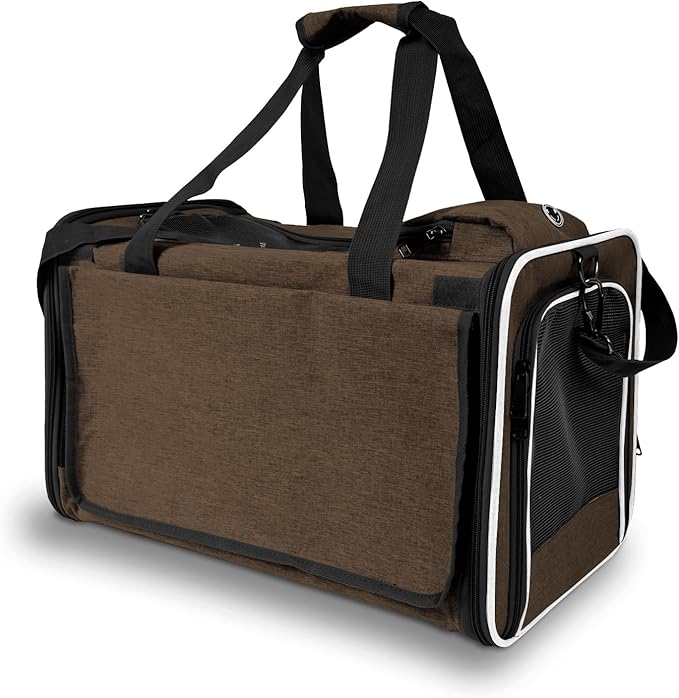 Pet Carrier for Large Cat Soft-Sided Animal Traveling Bag for Medium Cat up to 20lbs / Washable Small Dog Puppy 10 lbs Crate Case with Privacy Curtains for Home Outdoor Travel Mocha Brown