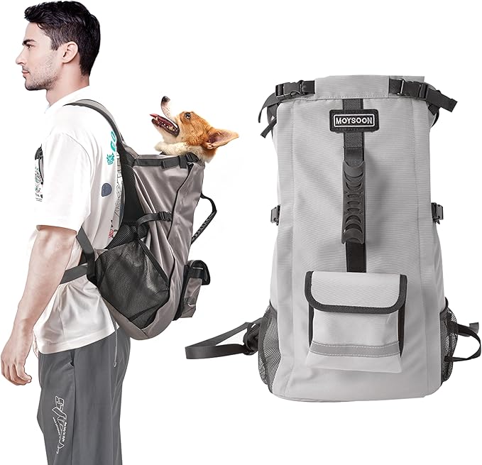 Dog Backpack for Small & Medium Dogs - Adjustable Pet Carrier for Travel & Hiking, Hands-Free Puppy Backpack with Storage Pockets, Breathable Mesh, Reflective Strips & Non-Slip Handle