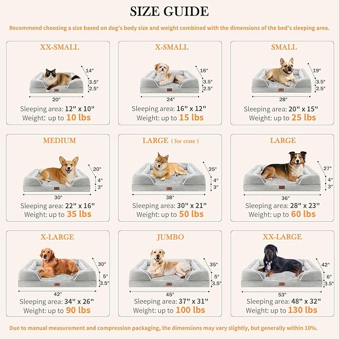 Comfort Expression Jumbo Dog Bed for Extra Large Dogs, Waterproof Orthopedic Large Breed Dog Beds, PV Washable Dogs Sofa Bed with Removable Cover & Non-Slip Bottom(Jumbo,Grey White)