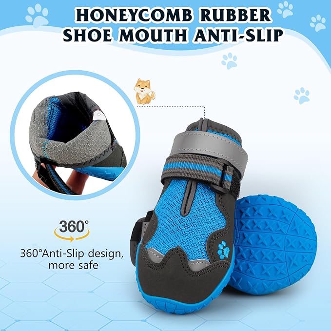 Dog Shoes for Large Medium Small Dog, Mesh Breathable Dog Shoes for Hot Pavement, Anti-Slip Dogs Boots Paw Protectors with Reflective for Outdoor Walking Indoor Hardfloors (Size 5)