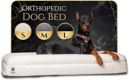 Luxury Boucle Fabric Orthopedic Large Dog Bed with Memory Foam | Breathable Comfort & Washable Dog Couch Bed with Waterproof Liner & Cover | Ideal Pet Beds for Big Dogs - Charcoal 45"x36x7