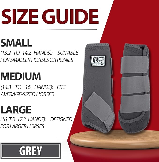 Jeffers Equine Protective Horse Boots 1 Pair Grey - Safe Neoprene Leg Guards & Comfortable Fit, Durable Strap Closures, Front & Hind Support, Equestrian Accessories for Travel & Riding - Large