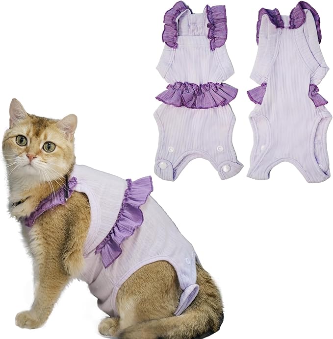 Cat Recovery Suit,Kitten Onesie After Surgery,E-Collar Alternative for Abdominal Wound and Skin Diseases,Soft Breathable Bodysuit After Spay（Purple-s）