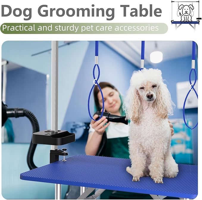 VFK 47'' Large Dog Grooming Table Stainless Steel Foldable Grooming Table for Dogs at Home Adjustable Height Arms Pet Station with Nooses, Mesh Tray, Tool Organizer