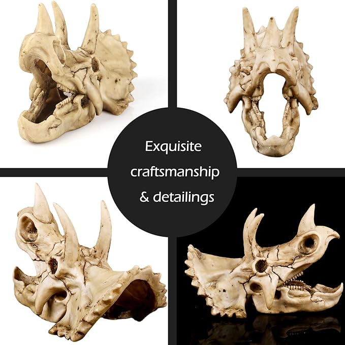 Fish Hideout Cave Dinosaur Animal Skull Reptile Ornament Halloween Décor for Terrarium Aquarium Large Decorations Betta Tarantula Snake Decor Bones