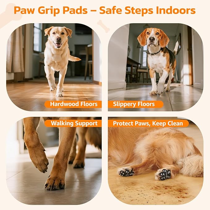 Non-Slip Dog Paw Protector Pads for Senior Dogs, Dog Paw Traction Stickers with Anti-Slip Rubber, Help Dogs Walk on Hardwood Floor, Pink 48pcs, L for 21-40lbs