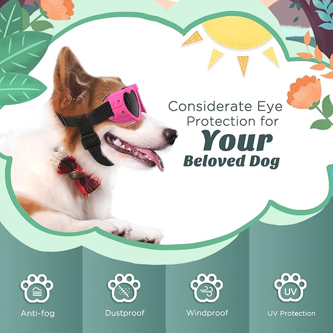 2 Pack Small Dog Sunglasses UV Protection Goggles Eye Wear Protection with Adjustable Strap Doggy Heart Shape Anti-Fog Sunglasses for Pet Dogs Sun Glasses Doggie Windproof Glasses, Pink