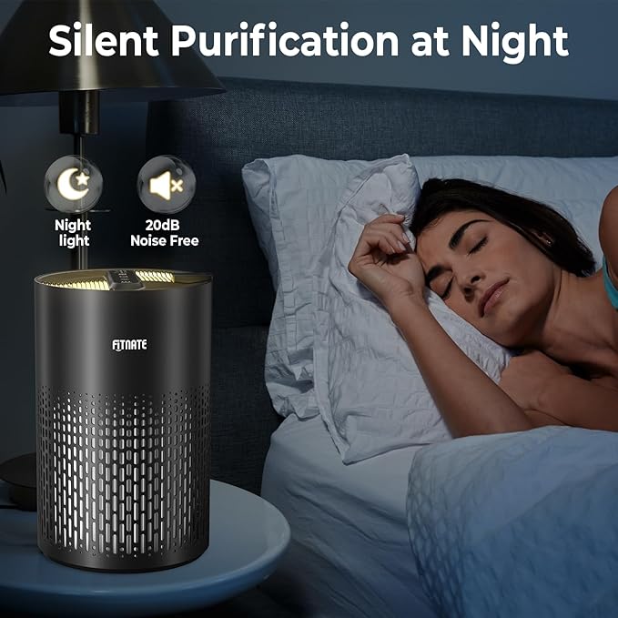 FITNATE Air Purifiers for Home Large Room Up to 1076 Ft² with Aromatherapy, H13 True HEPA Air Purifier for Pets, Quiet Air Cleaner for Smoke Dust Pollen Pet Dander Odor, with Night Light,Timer, Black
