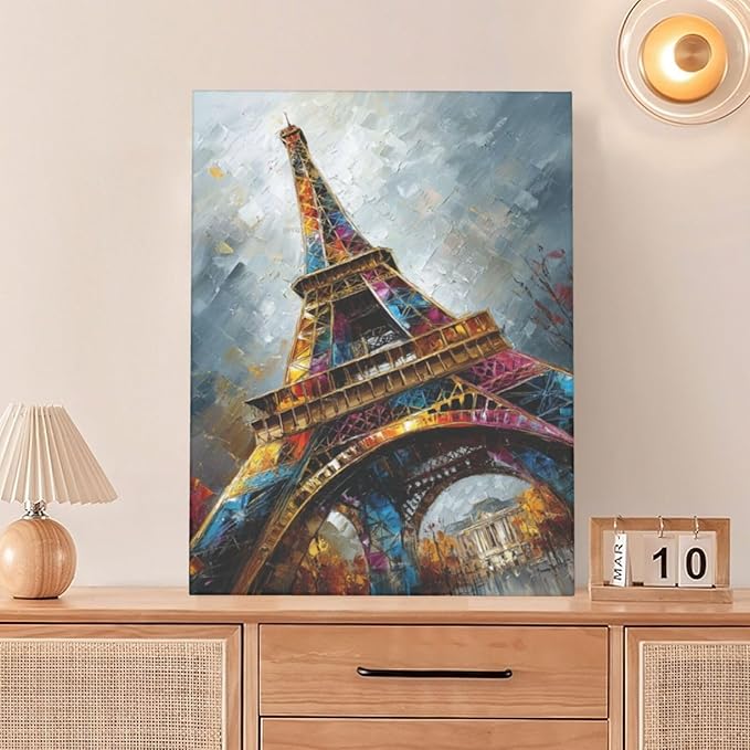Paris Eiffel Tower Wall Art Paris Architecture Canvas Wall Decor Europe City Eiffel Tower Pictures Painting Print Artwork Framed Decorations Gifts for Living Room Bedroom Office 12"x16"