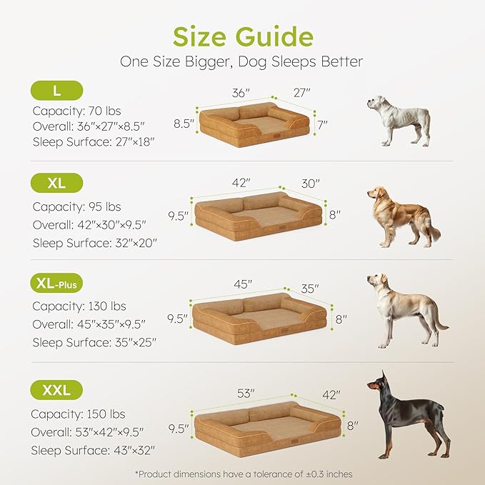 Jumbo Dog Bed for Extra Large Dogs, Orthopedic Dog Bed with Cooling Gel Memory Foam, Waterproof Pet Bed with Removable Washable Cover, 45" Pet Sofa Couch Dutch Velvet with Bone Toy, Brown