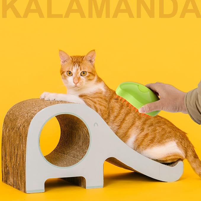 3 in 1 Cat Steamer & Brush - Silicone Massage Grooming Tool, Pet Hair Cleaning Comb for Cats & Dogs (Mango Green)