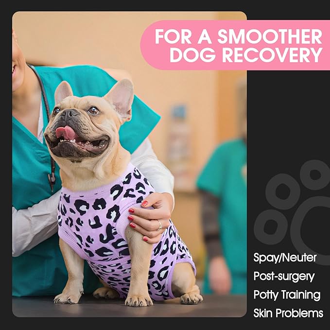 FUAMEY Recovery Suit for Dogs After Surgery,Soft Breathable Dog Bodysuit E-Collar & Cone Alternative Surgical Suit,Male Female Dog Neuter Spay Suits Anti Licking Wounds Onesie Purple Leopard M