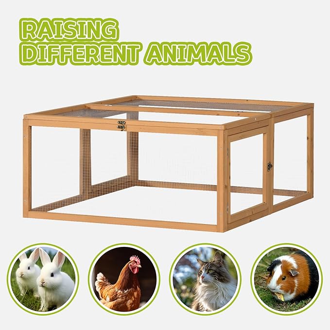 Chicken Coop/Rabbit Hutch, Versatile Wooden Small Animal Cage Run, Indoor Outdoor Bunny Cage with 3 Doors Openable, Wire Mesh Walls, 47'', Orange Color (S)